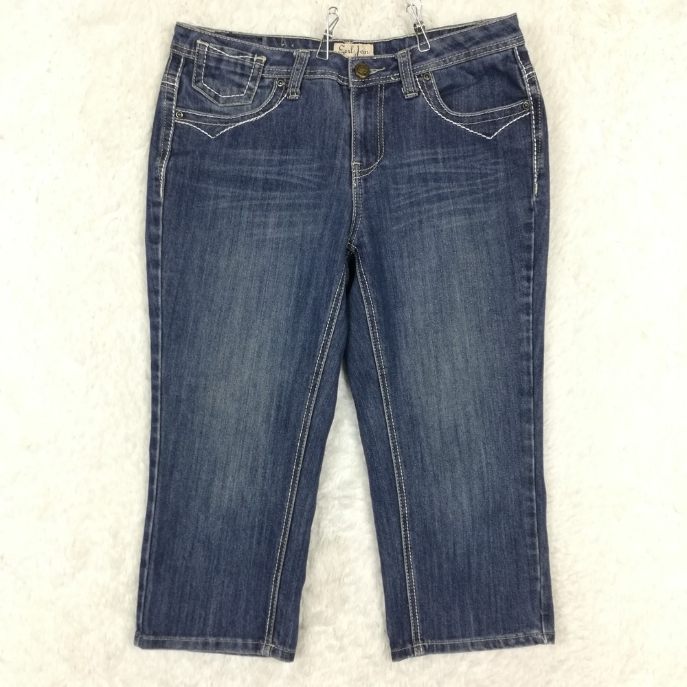 Earl Jean Womens Jeans Capri Blue Denim Medium Wash Mid Rise Whiskering 8